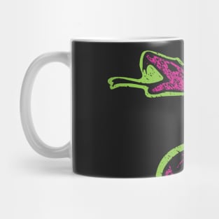 Bright Pink and Light Green Distressed 80s New Wave Style Gadsden Snake Mug